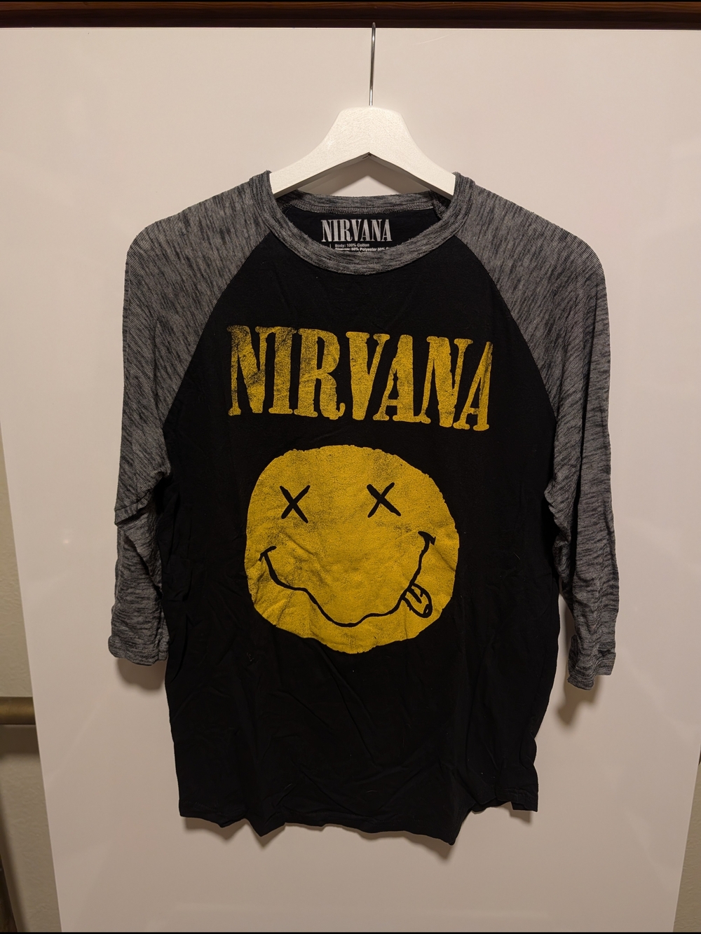 Nirvana Men's Black & Gray Raglan Shirt with Yellow Logo